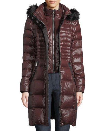 Long Puffer Jacket W/ Faux-fur Trimmed Hood