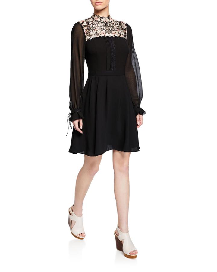 Lace-yoke Tie-sleeve Dress