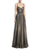 Embellished-bustier A-line Evening Gown