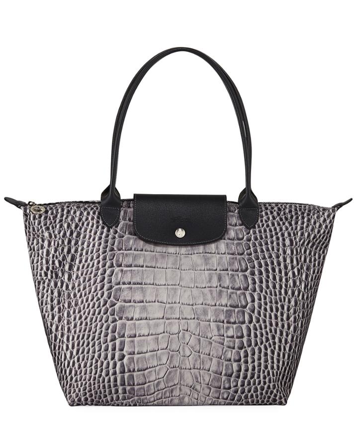 Le Pliage Crocodile-print Tote Bag