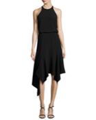 Sleeveless Stretch Crepe Handkerchief Cocktail Dress