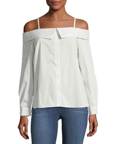 Striped Poplin Off-the-shoulder