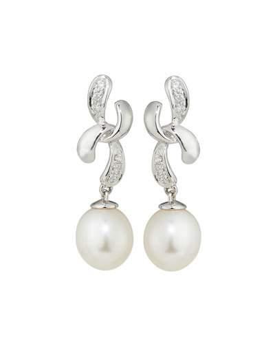 14k White Gold Whimsical Diamond & Pearl Drop Earrings