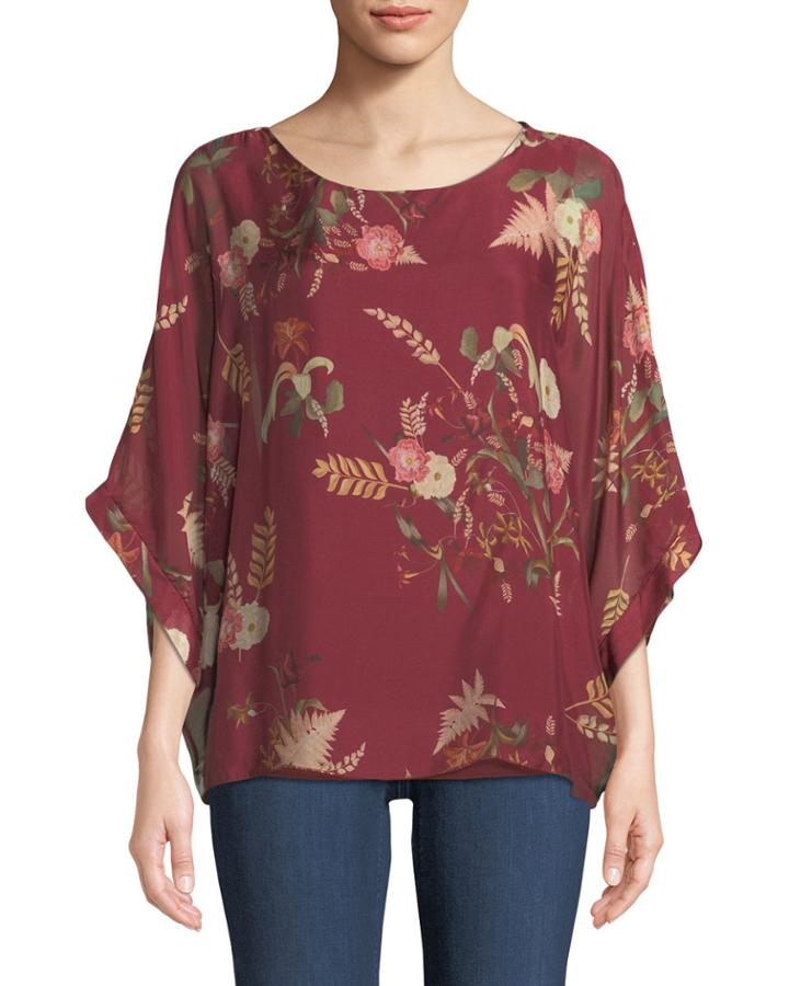 Floral-print Silk-blend Poncho