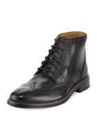 Williams Brogue Wing-tip Leather Boot, Black