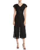 Lace Flutter-sleeve Cropped Wide-leg Jumpsuit