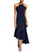 Leyma Crepe Asymmetric Ruffle Halter Gown
