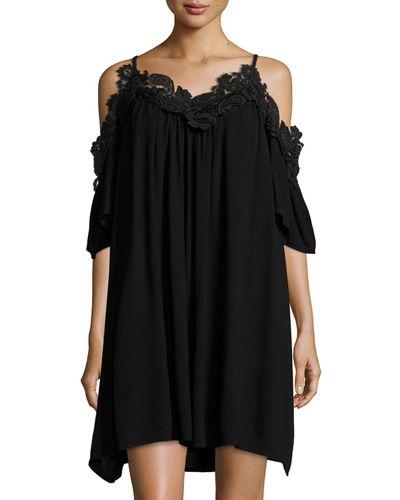 Lace-trim Cold-shoulder