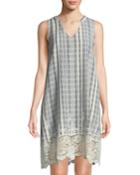 Cotton Plaid Swing Dress W/ Lace Hem & Pockets