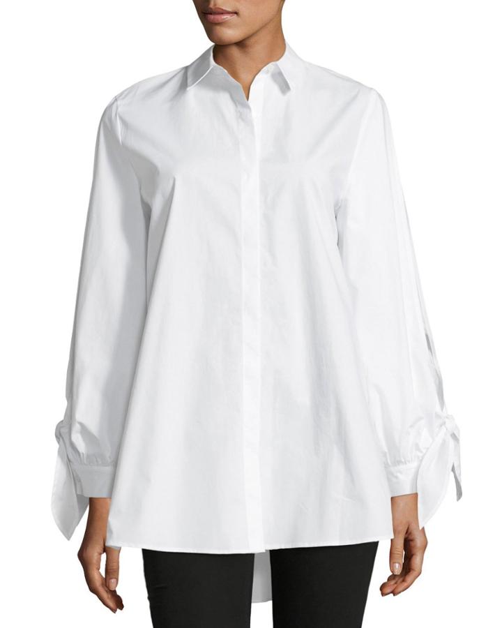 Serafina Tie-sleeve Button-front Cotton Blouse