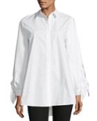 Serafina Tie-sleeve Button-front Cotton Blouse
