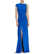 Ruched Side-slit Gown, Bright Cobalt