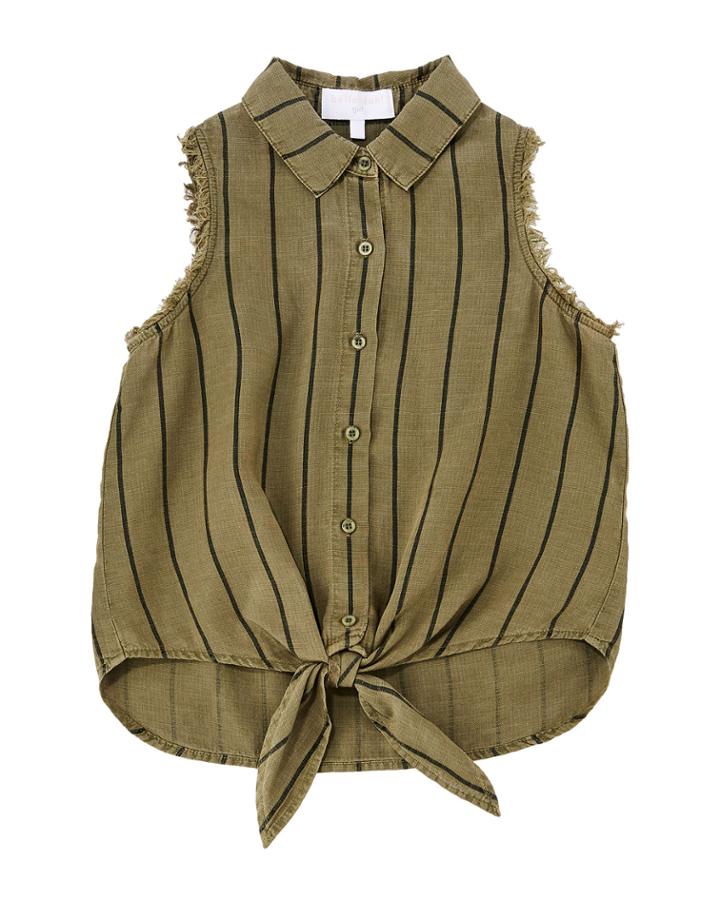 Tie-front Frayed Sleeveless Shirt,