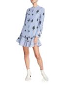 2-in-1 Cluster-floral Shirtdress With Flounce Hem