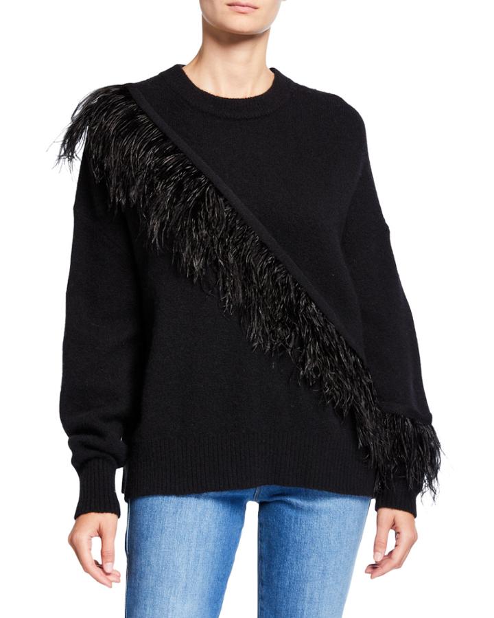 Merritt Wool Pullover Sweater With Feathers