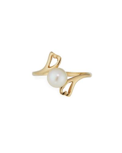 14k Yellow Gold Pearl Heart Bypass Ring,