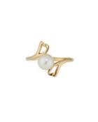 14k Yellow Gold Pearl Heart Bypass Ring,