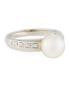 14k White Gold Raised Pearl & Diamond Ring,