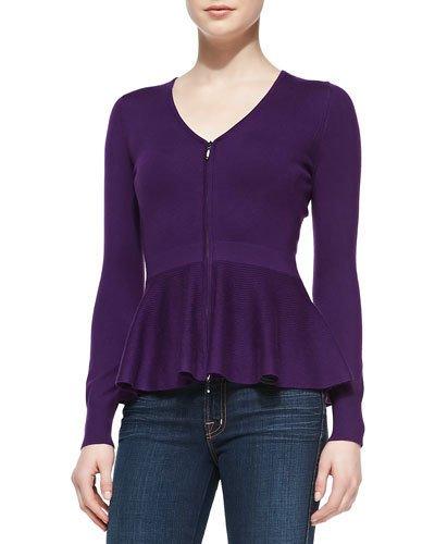 Zip-front Peplum Cardigan