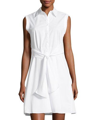 Front-tie Poplin Shirtdress, White