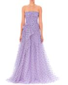 Strapless Heart-print Draped Tulle Gown