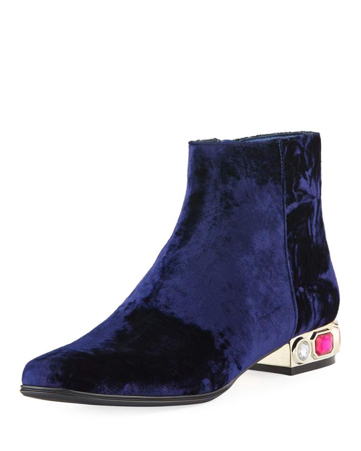 Anax Velvet Jeweled Zip Booties