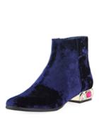 Anax Velvet Jeweled Zip Booties
