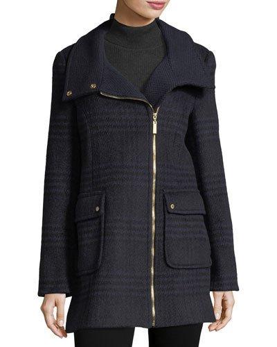 Wool-blend Plaid Herringbone Coat