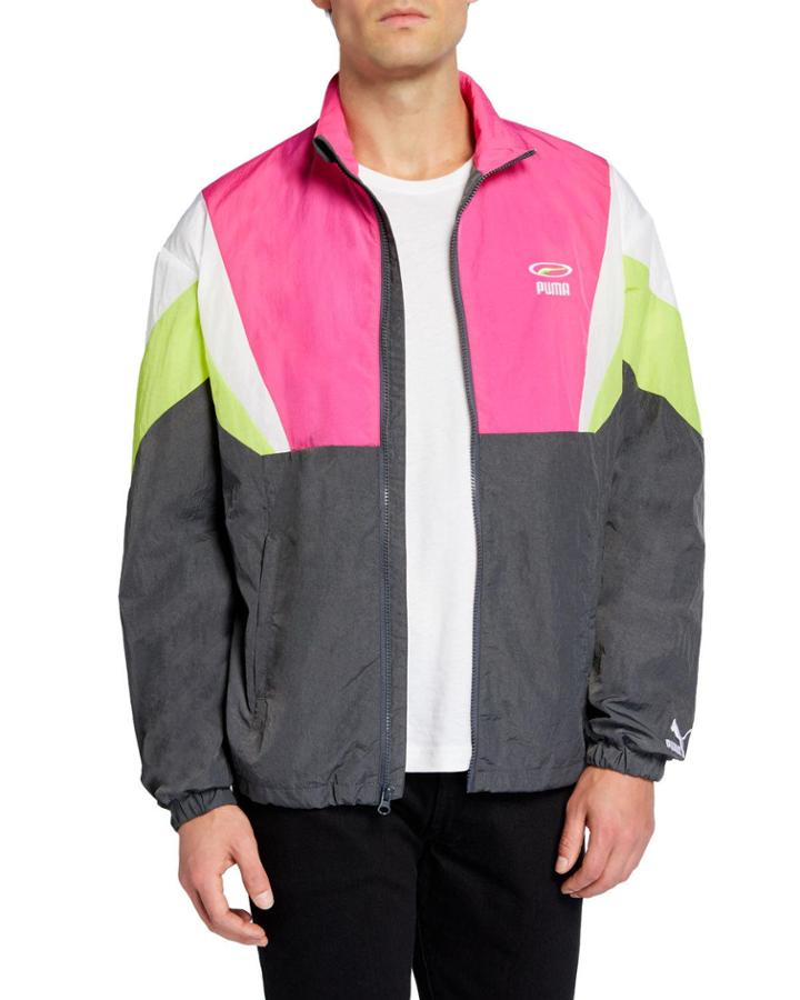 Men's 90s Retro Colorblock Nylon Jacket