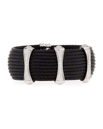 Noir 10-row Cable Cuff Bracelet W/ Pave Diamond Stations, Black