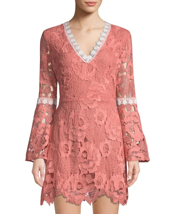 Lace Bell-sleeve Fit & Flare Dress