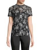 Mock-neck Short-sleeve Lace Top W/
