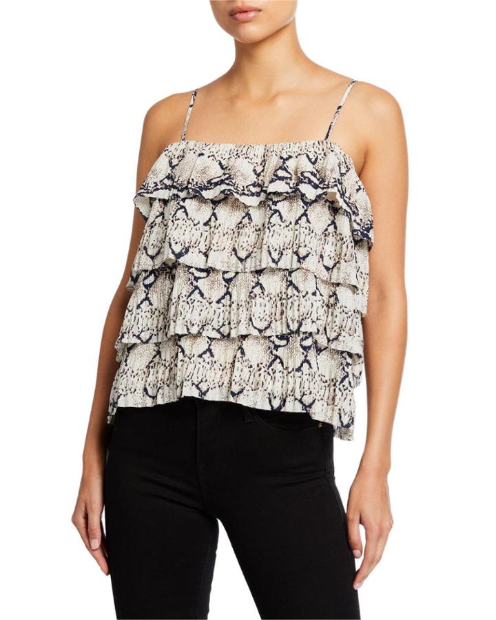 Snake-print Tiered Ruffle Top