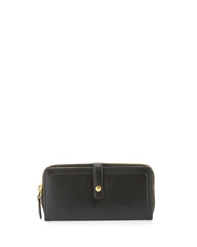Leather Zip-around Wallet, Black