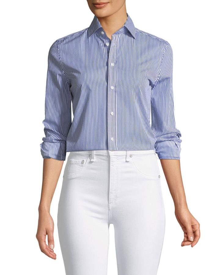 Stretch-luxe Striped Button-down