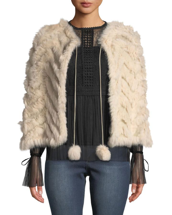 Pompom Rabbit Fur Cape