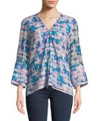 3/4-sleeve Tie-dye Tiered Blouse