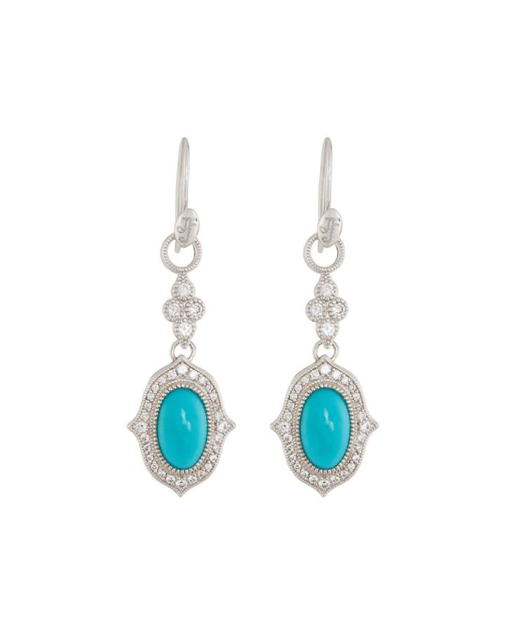 18k Moroccan Oval Drop Earrings, Turquoise