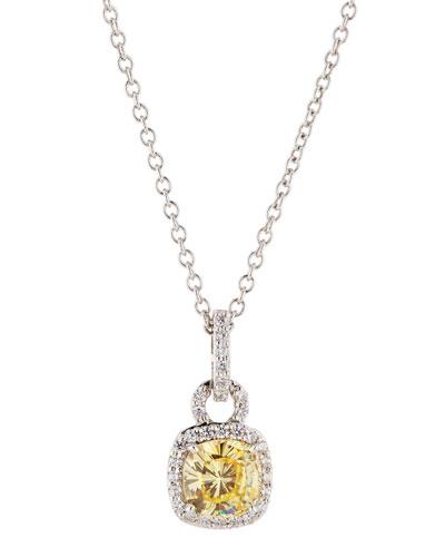 Cushion-cut Cz Crystal Pendant Necklace, Canary/clear