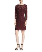 3/4-sleeve Beaded Lace Cocktail Dress