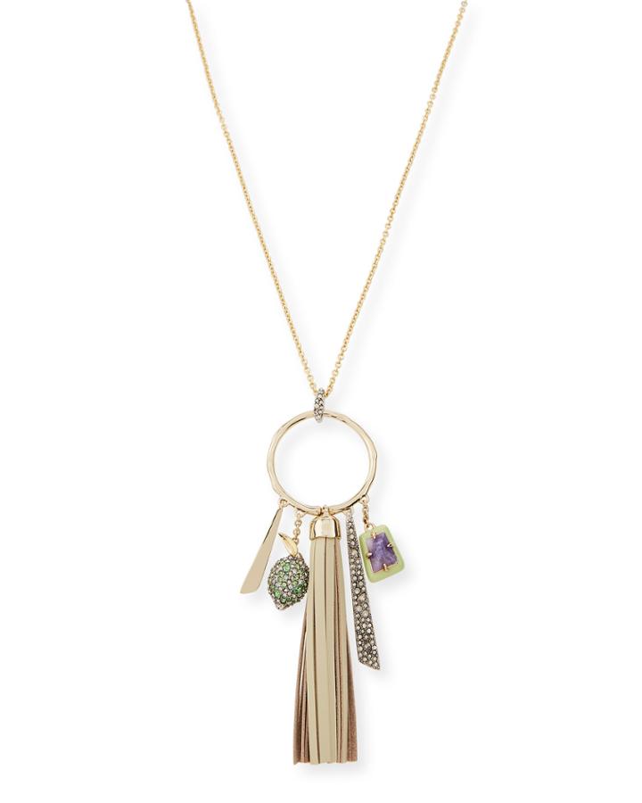 Crystal Encrusted Leather Tassel Pendant Necklace
