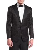 Tonal Art Deco Jacquard Tuxedo Jacket, Black