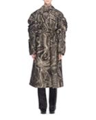 Button-front Full Long-sleeve Tie-waist Abstract-print Trench Coat