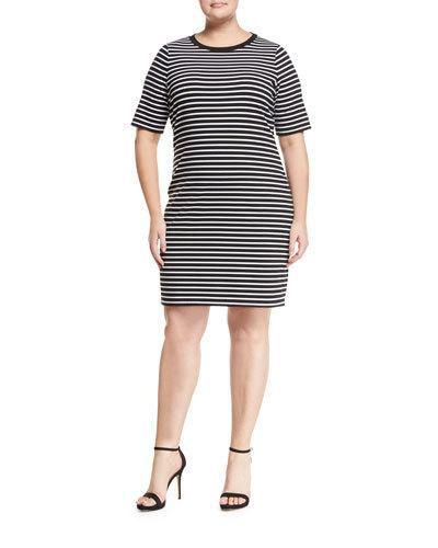 Short-sleeve Striped Shift Dress,