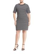 Short-sleeve Striped Shift Dress,