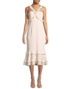 Kimora A-line Crepe Midi Cocktail Dress With Ruffled Trim