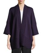 Open-front Wool Poncho Cardigan W/ Ribbed Detail