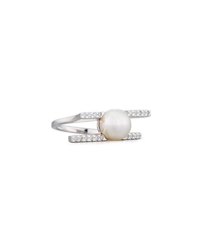 Kate Pearl & Cz Crystal Bar Bypass Ring,
