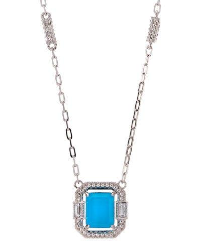 Avery Emerald-cut Crystal Pendant Necklace, Turquoise