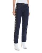 Straight-leg Boyfriend Jeans W/ Removable Side Tux Strass Crystals